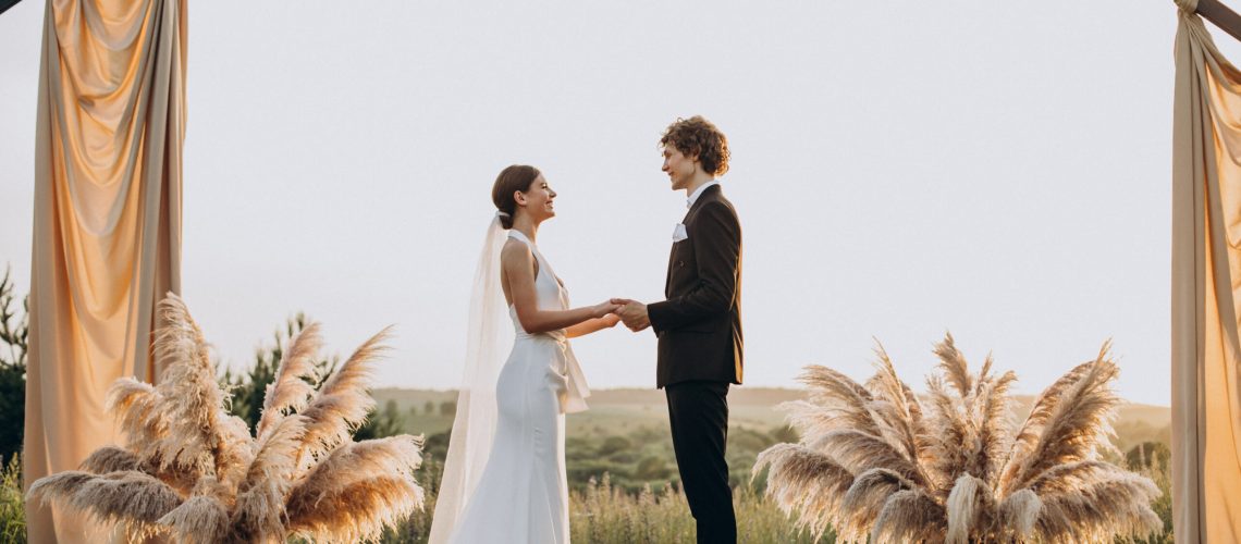 Bride and groom on their wedding ceremony